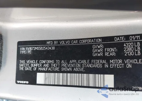 2011 Volvo S40 T5/T5 R-Design from USA, damaged, VIN YV1672MS5B2543438